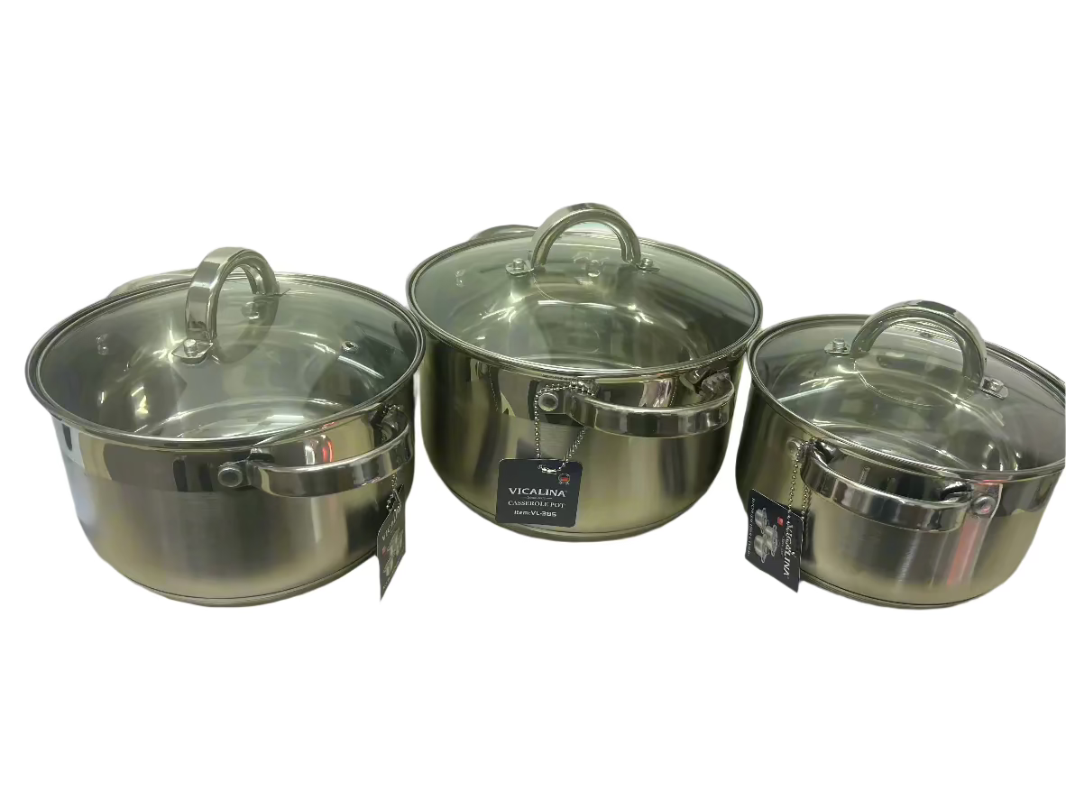 Stainless Steel VICALINA Pot -5 LAYERS BOTTOM-(SET OF 3)-18CM/20CM/22CM