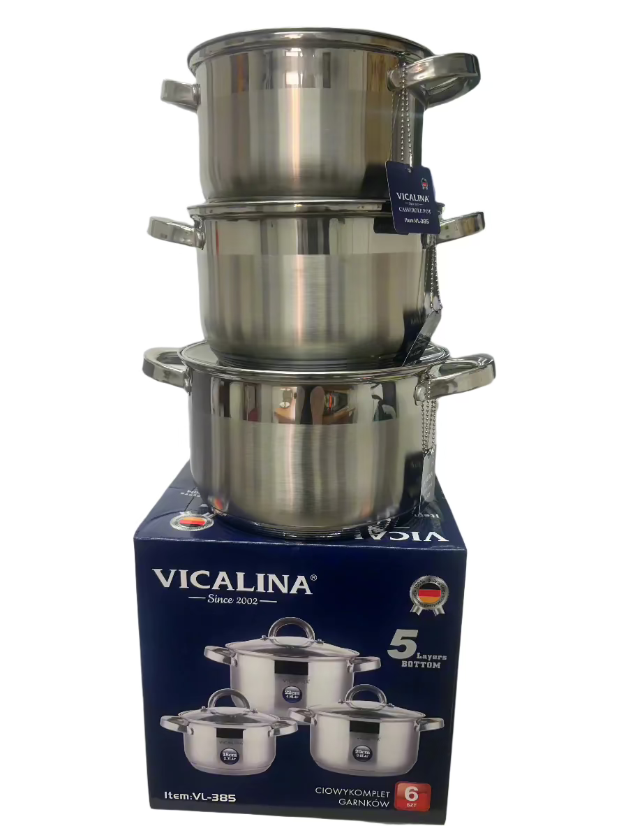 Stainless Steel VICALINA Pot -5 LAYERS BOTTOM-(SET OF 3)-18CM/20CM/22CM